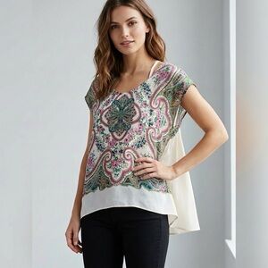 Anthropologie Maeve Archivist Silk Top Womens 6 Paisley High Low Boho